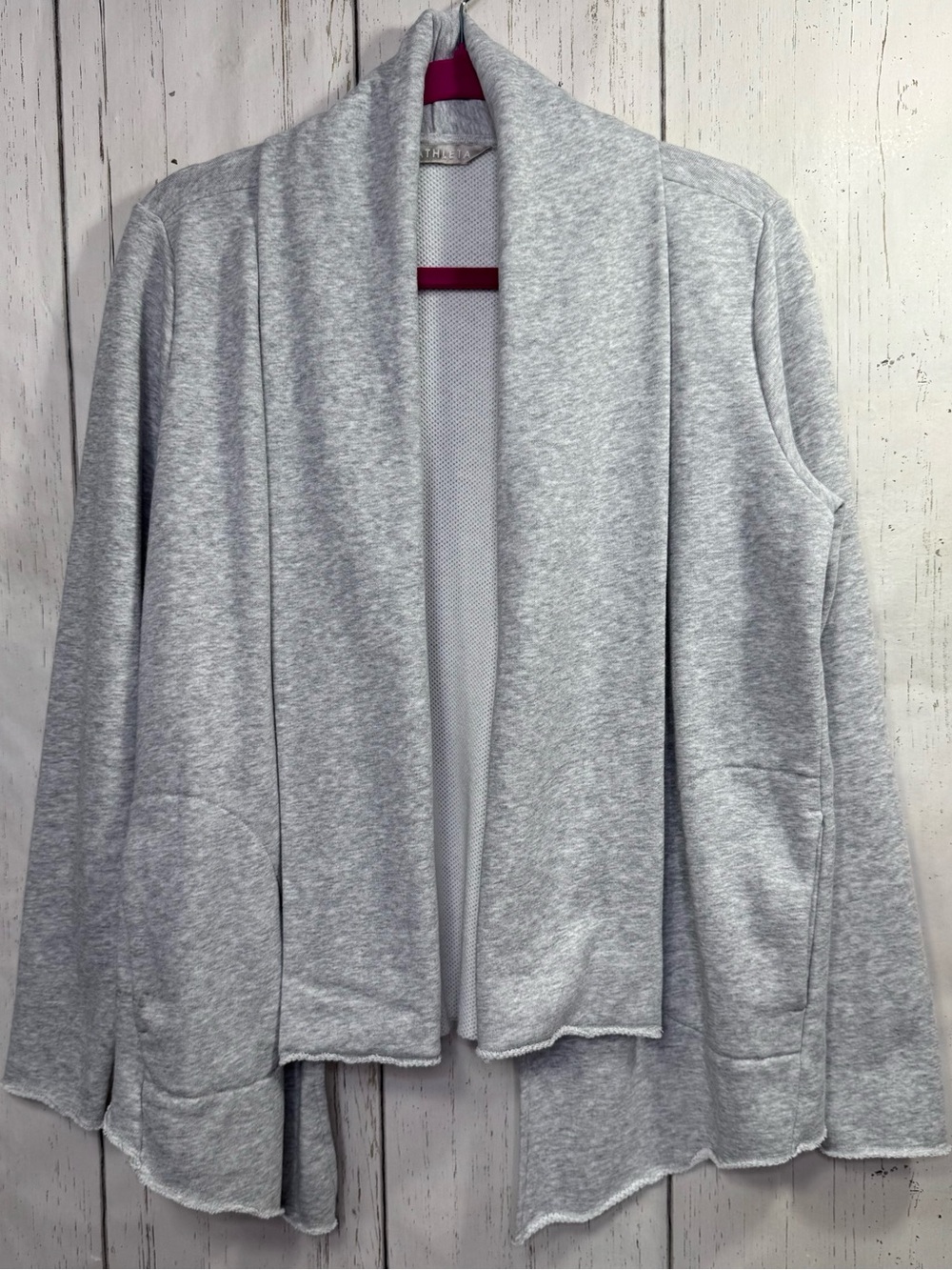 Athleta Tranquility Wrap Gray Cardigan Size M Open Front Terry Athleisure Yoga